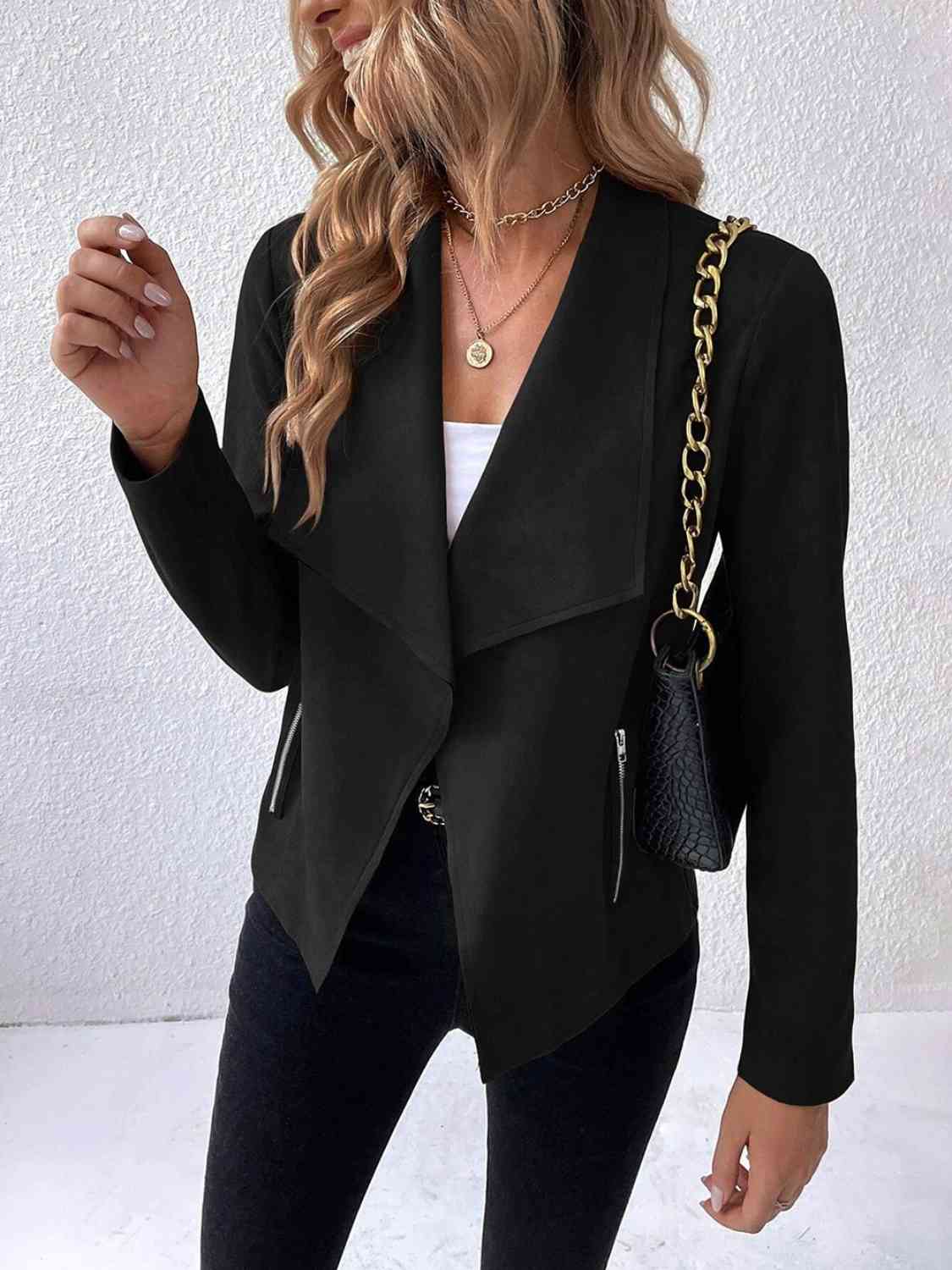 Women's Minimalist Collared Long Sleeve Jacket - Everyday Wear