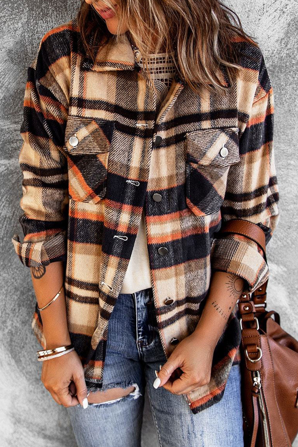 Brown Plaid Flannel Shacket | Button-Up Long Sleeve