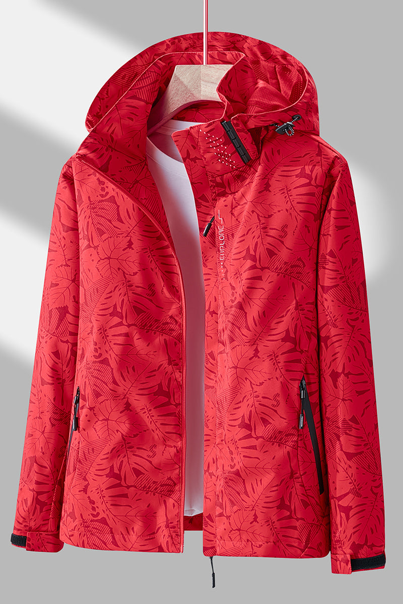 Women's Tropical Leaf Print Lightweight Windproof Hooded Jacket - Image 14