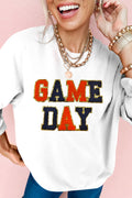 White Chenille GAME DAY Letter Terry Flocking Sweatshirt