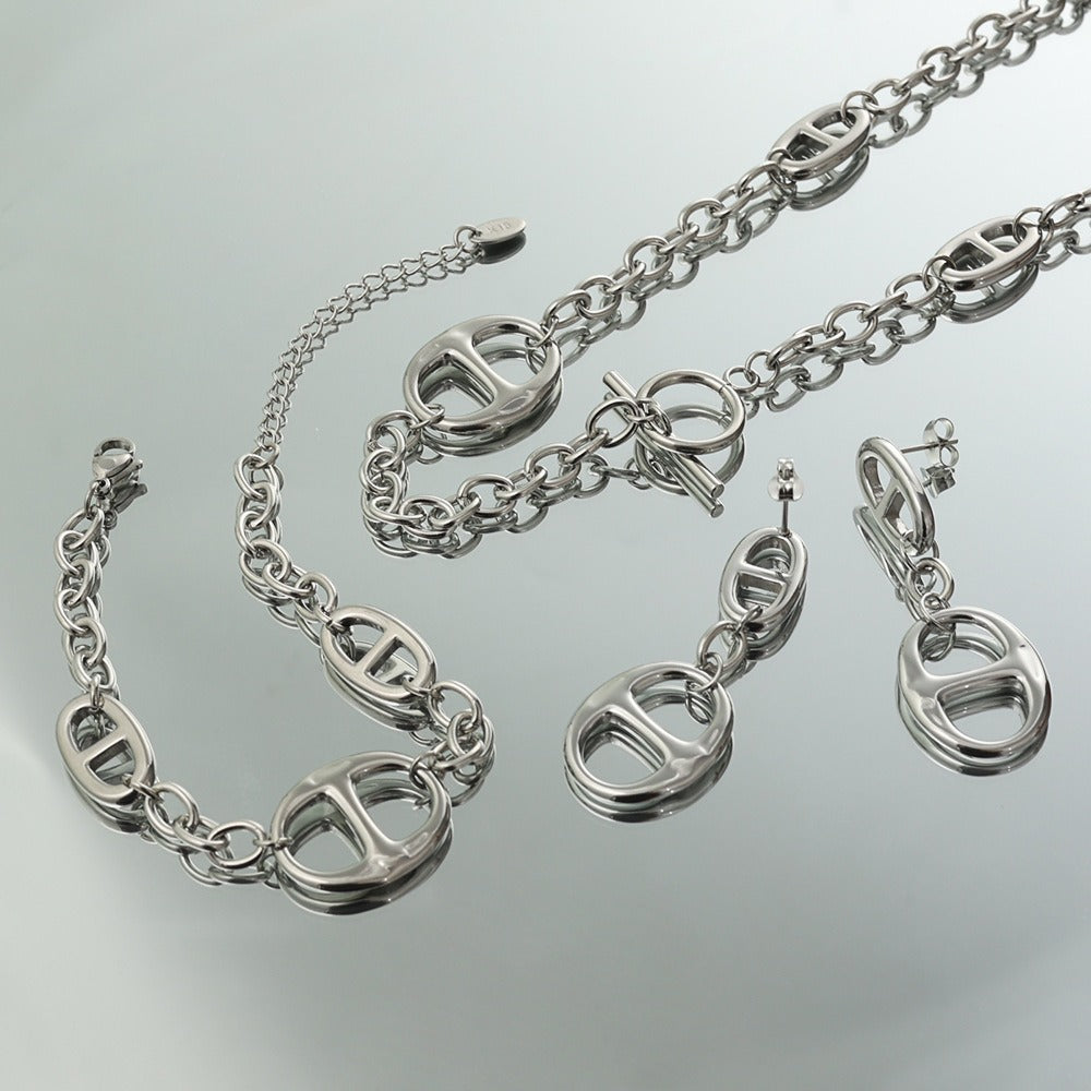 18K Gold Geometric Sun Jewelry Set - Necklace, Bracelet & Earrings