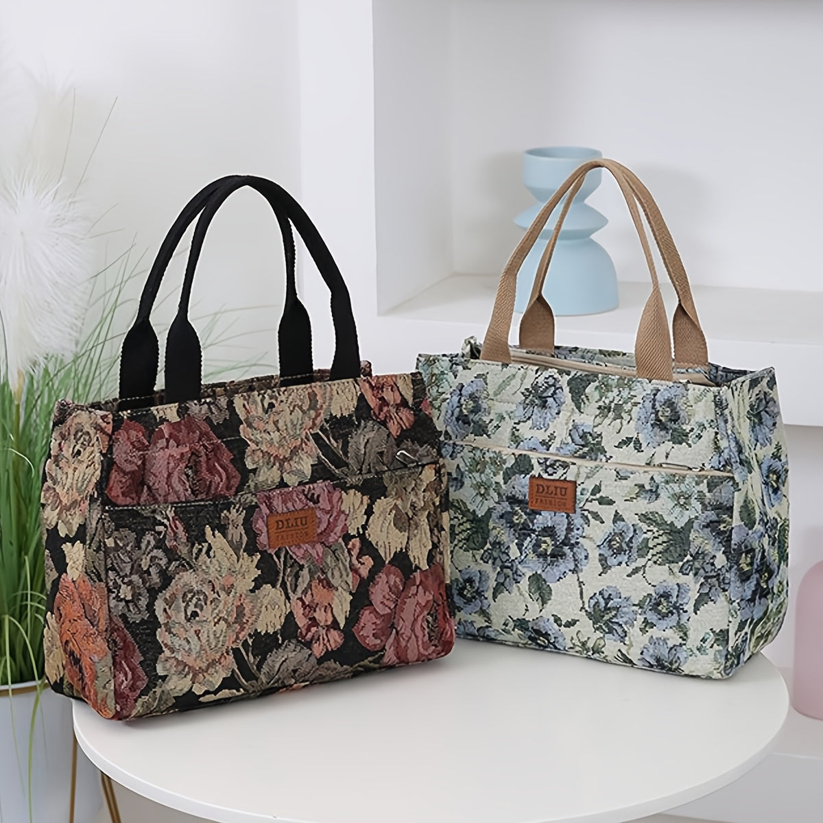 Chic Lunch Retro Floral Oil Painting Tote Commute Bag