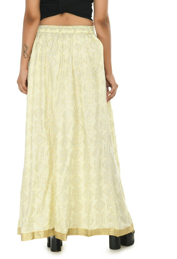 Moeza Cotton Off White Printed Lehenga featuring a comfortable fit and elegant print.