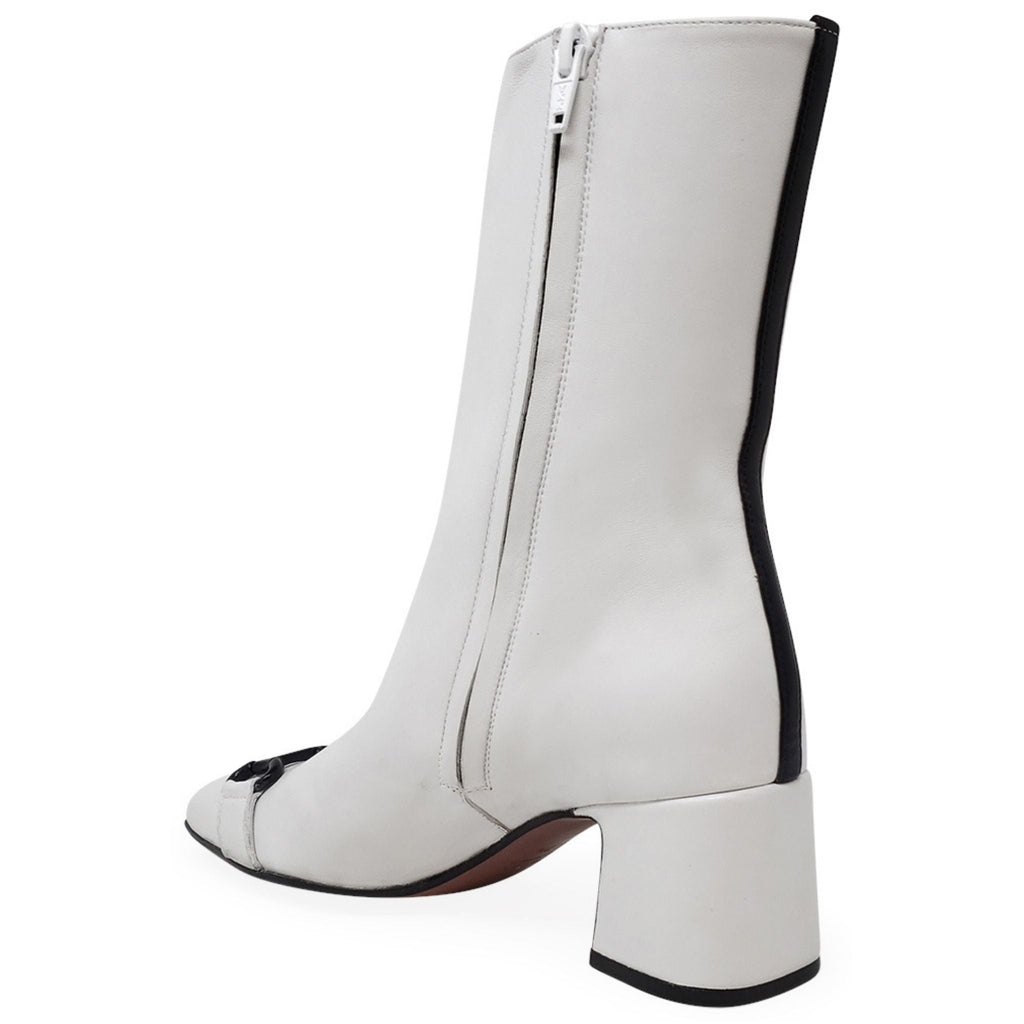 White Leather Back Stripe Block Heel Boots - Image 3