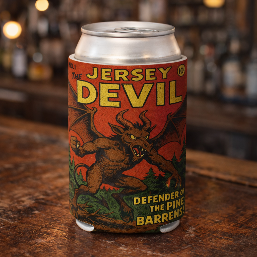 Jersey Devil Number One Can Cooler - Vintage Comic Pulp Art