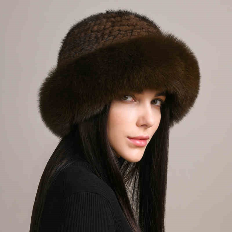 Women’s Mink Hair Winter Hat Braided Fur Warm Elegant Beanie - Image 6