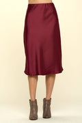 Women's Solid Satin Midi Skirt - Made in USA Burgundy Slip Skirt