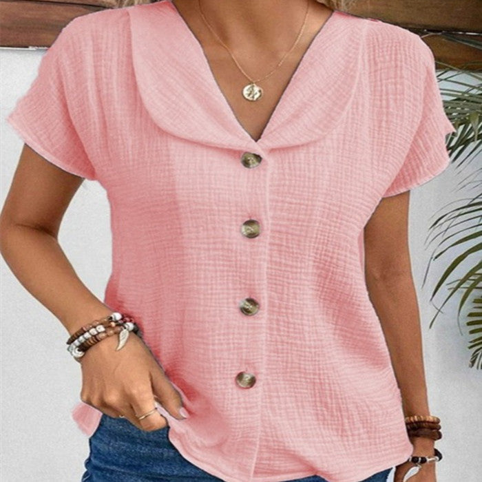 Women's Short-Sleeve Button-Front Collared Summer Cardigan Top
