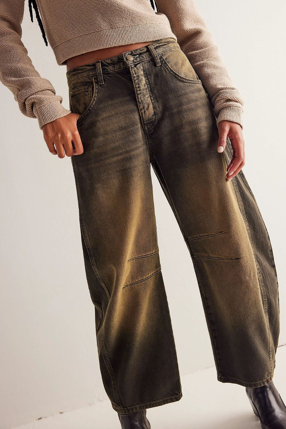 Wide Leg Jeans with Pockets Buttoned Front High Rise Denim