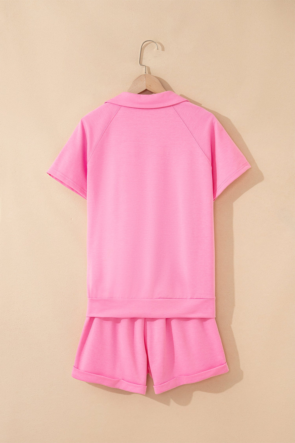 Kinsley Bonbon Collared Tee & Shorts 2-Piece Knit Lounge Set