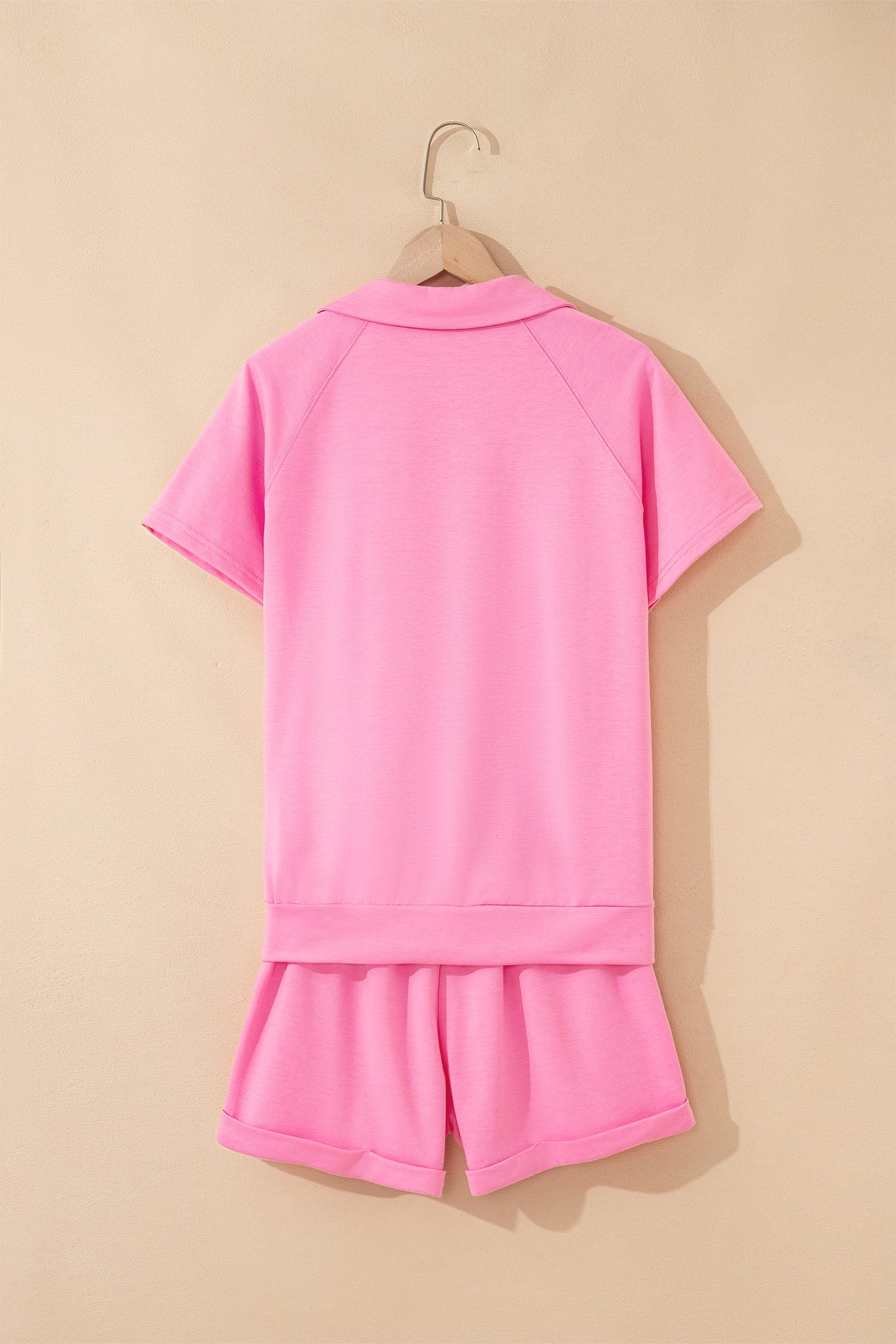 Kinsley Bonbon Collared Tee & Shorts 2-Piece Knit Lounge Set