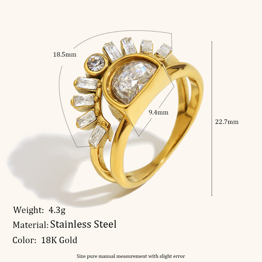 Sun Double-Layer Geometric Stainless Steel Ring for Women Gold