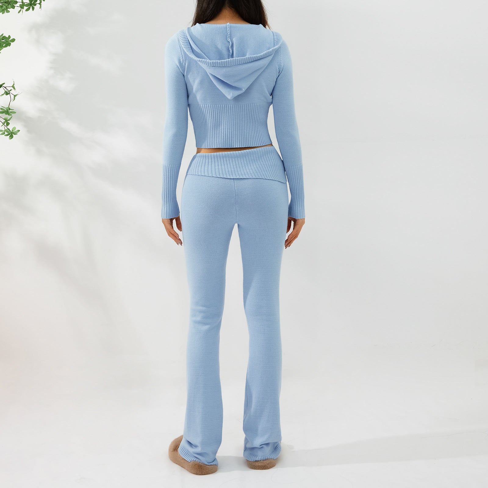 Women's Cozy Knitted 2-Piece Set - Cardigan & High-Waisted Pants