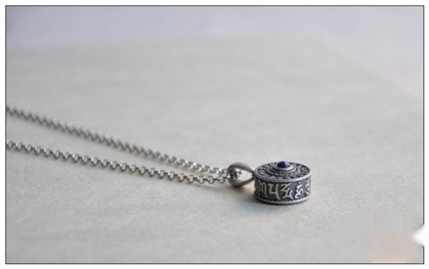S925 Silver Retro Thai Silver Lapis Lazuli Six-character Mantra Pendant