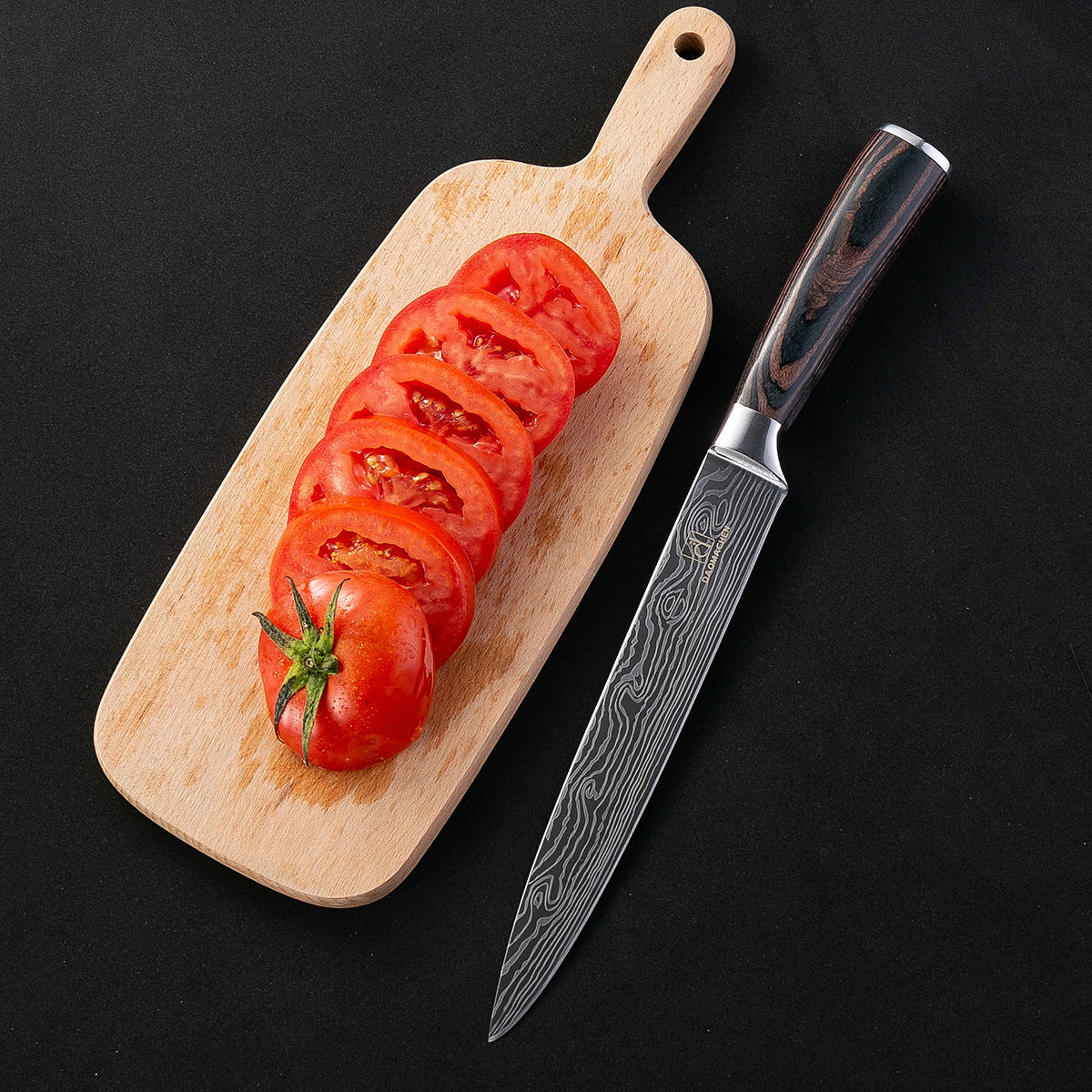 Modern Damascus Style Kitchen Knife Set Silver Brown Black