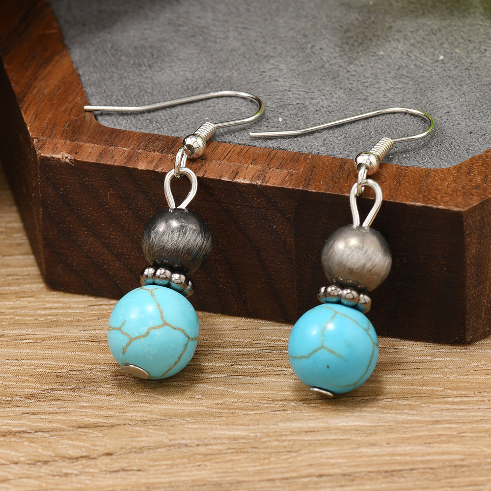 Retro Turquoise Earrings Sterling Silver High Sense