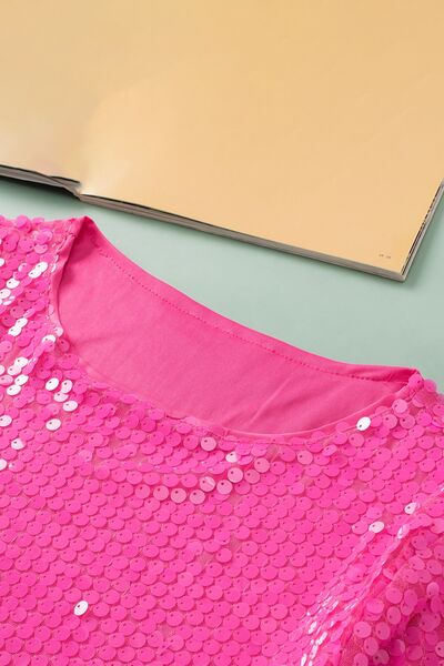 Sequin Round Neck Half Sleeve Blouse