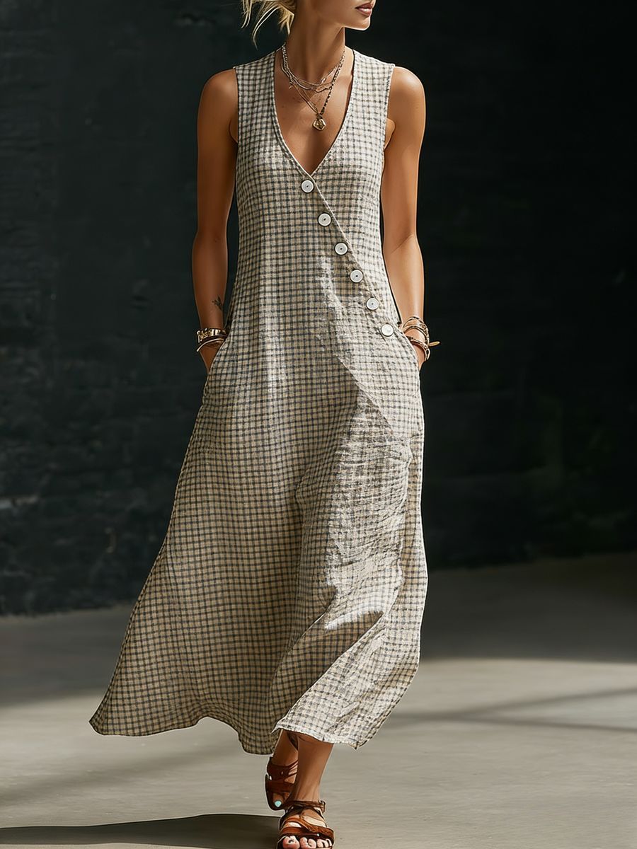 Women’s V-Neck Button-Detail Shirt and Wide-Leg Pants Set