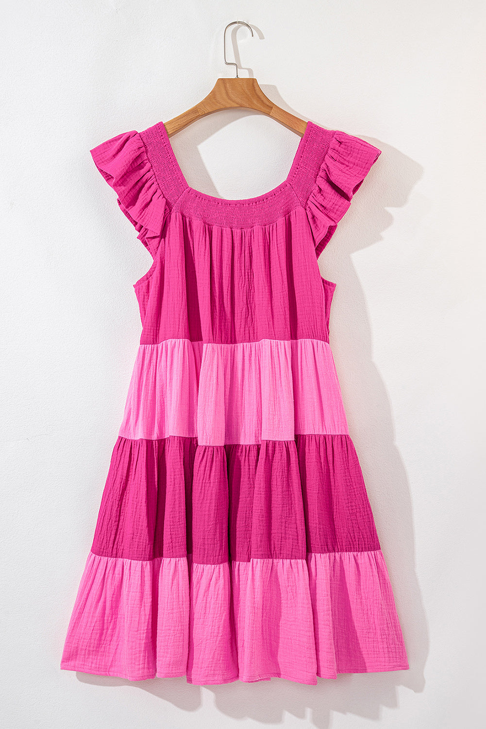 Flutter Tiered Mini Dress Smocked Square Neck Cotton Boho Dress