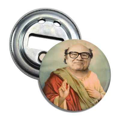 Saint Danny metal bottle opener with a powerful magnetic backing