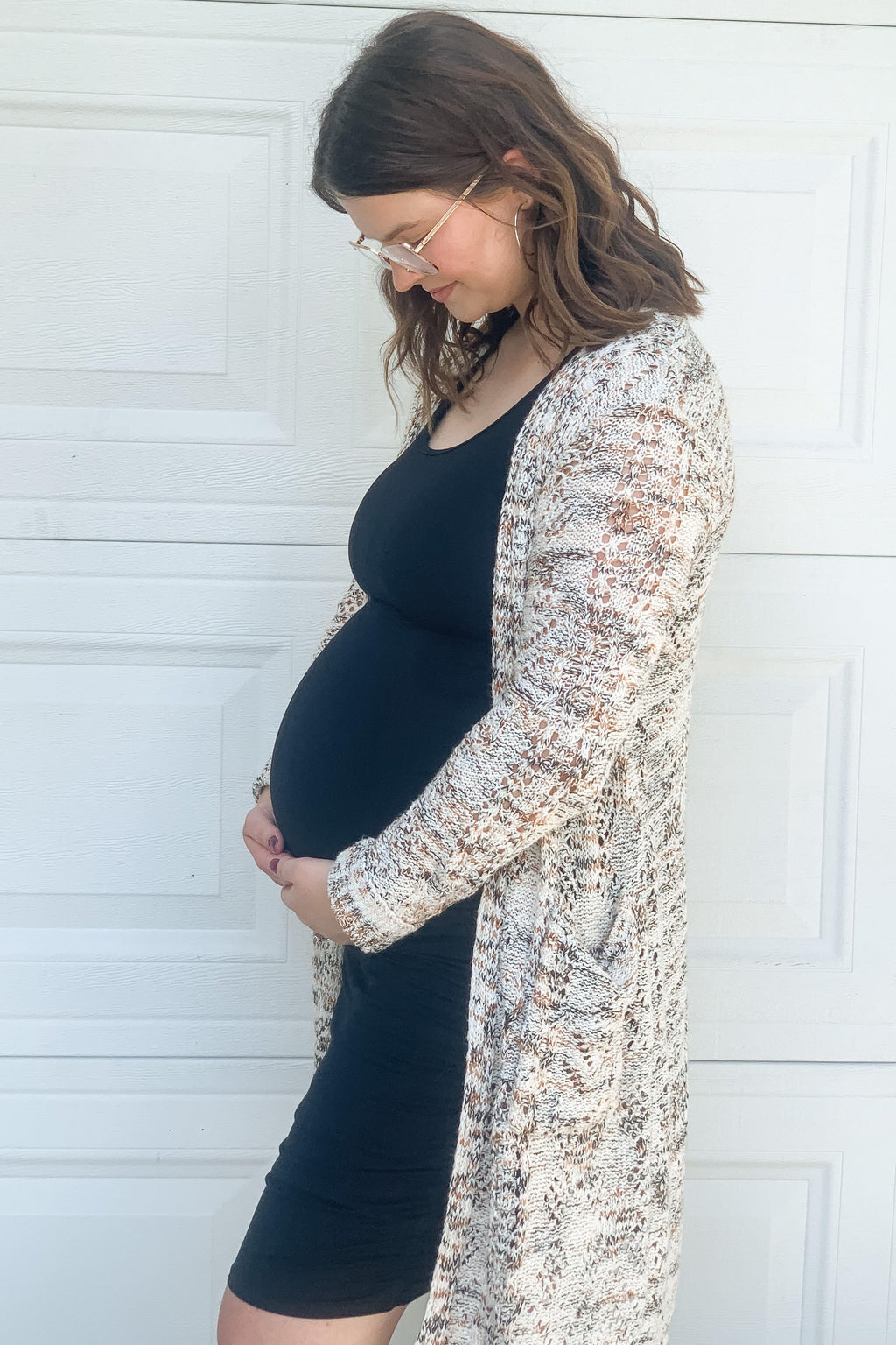 Black Solid Ruched Fitted Maternity Bodycon Midi Dress