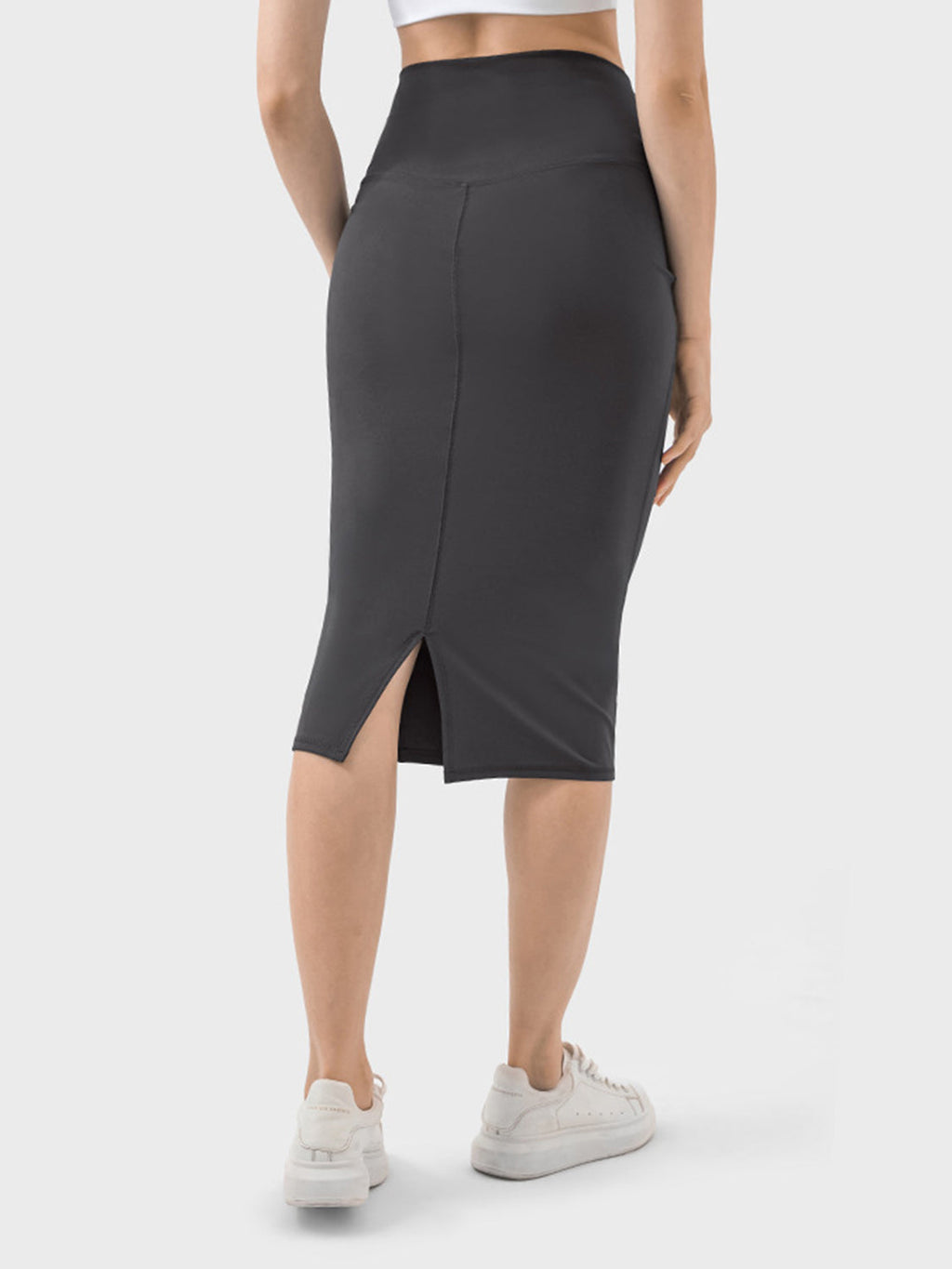 Brown Slit Wrap Active Skirt Stretchy Midi Athletic Skirt - Image 13