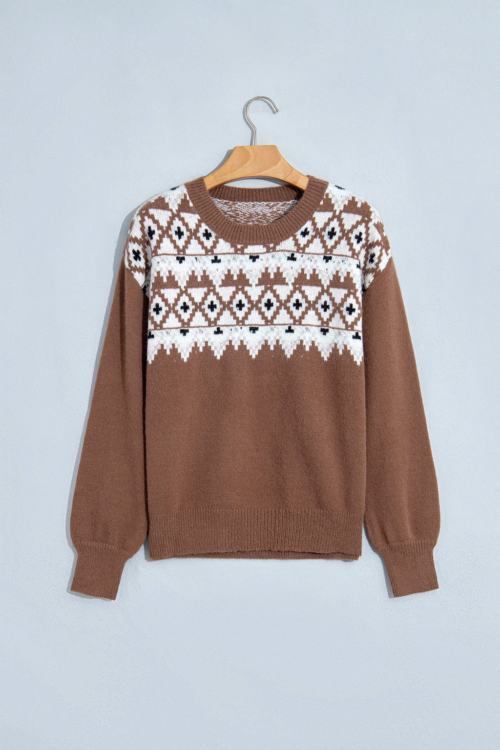 Geometric Fair Isle Drop Shoulder Pullover Sweater