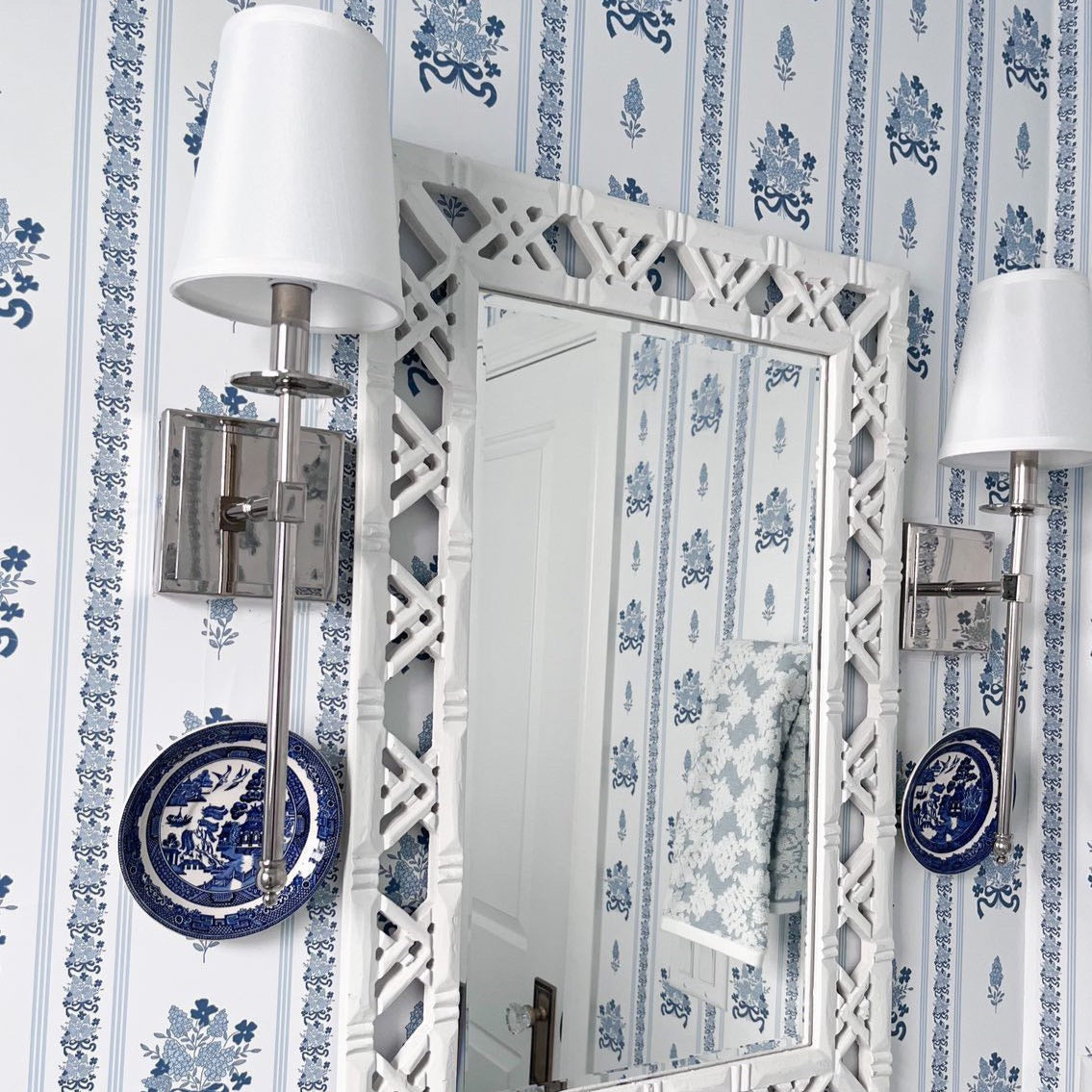 Elodie Floral Removable Wallpaper in White, Blue, and Pink
