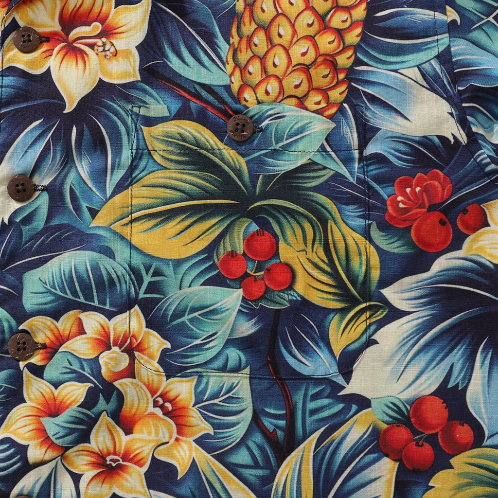 Men's Tropical Pineapple Jungle Print Camp Collar Hawaiian Shirt