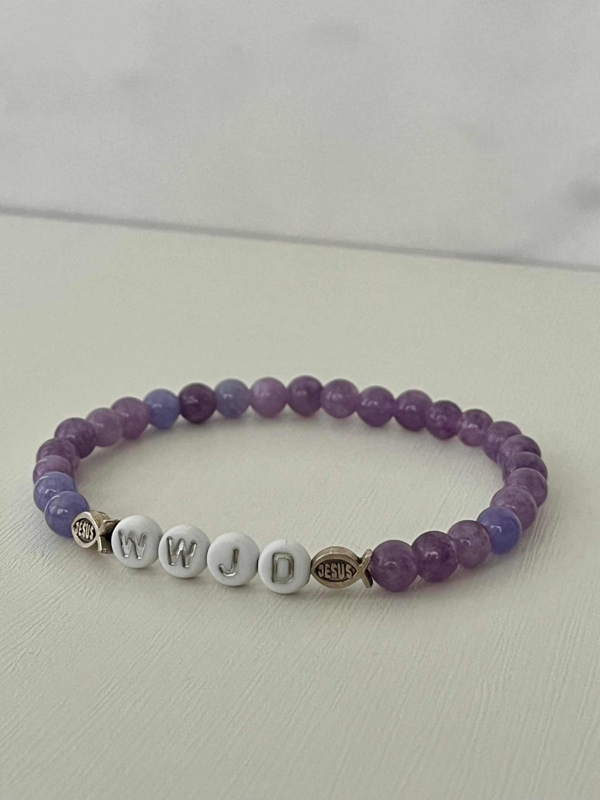 WWJD Faith Bead Bracelet Glass Pearl and Natural Stone