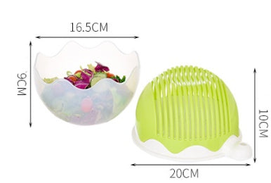 Modern Salad Cutter Bowl - 20cm Functional Kitchen Tool, Green/White