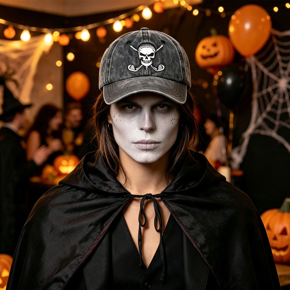 Halloween Golf Skull Embroidered Baseball Cap
