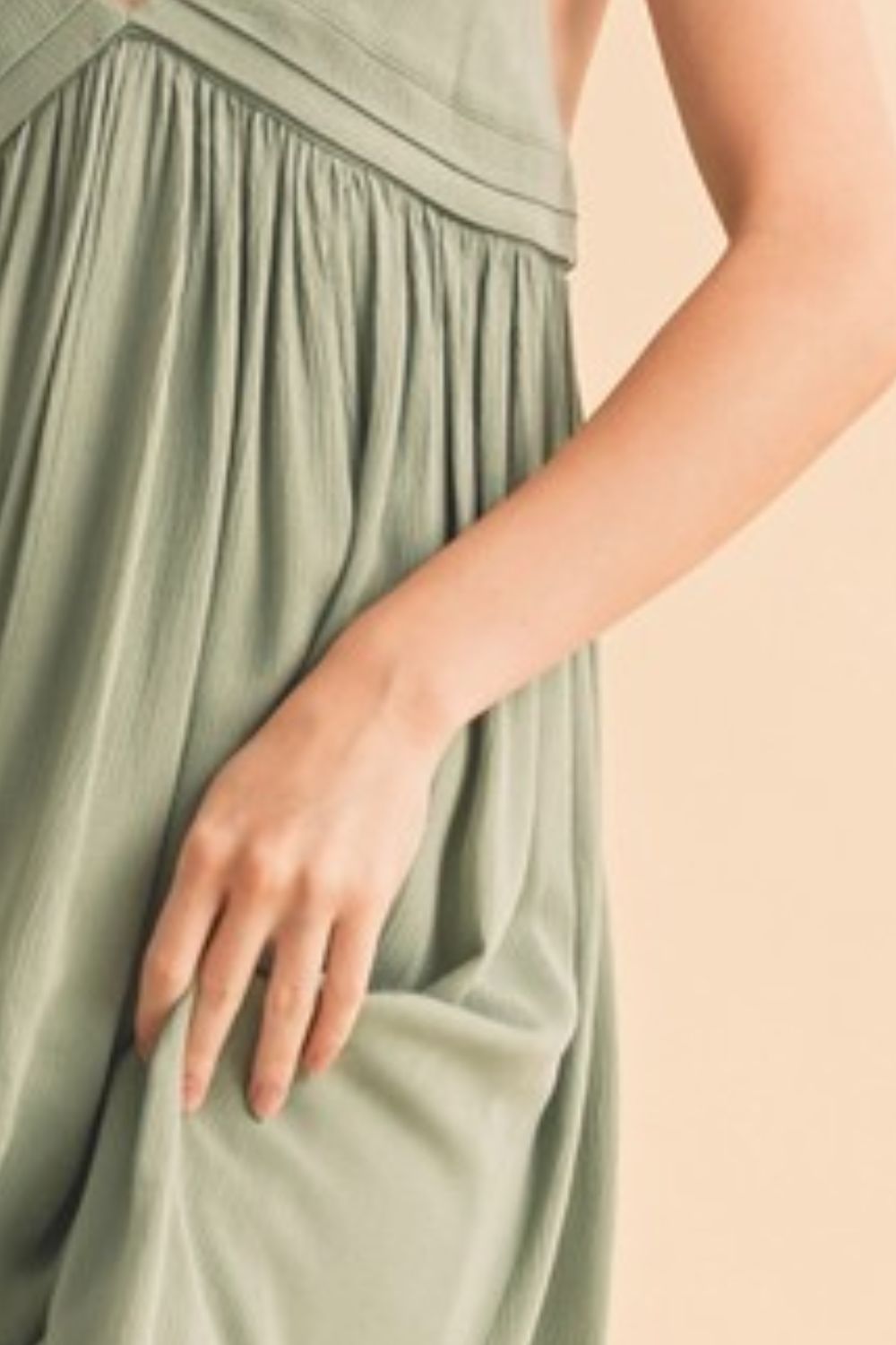 Sage Green Ruched Plunge Mini Cami Dress for Women