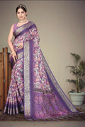 Heavy rich cotton silk saree with detailed digital print and textured jacquard weaving