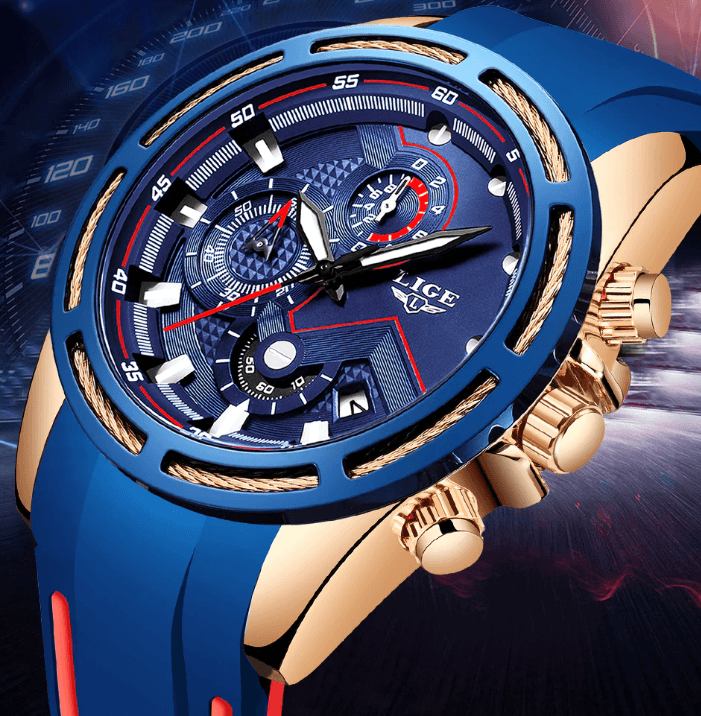 LIGE Men's Multifunction Sport Watch with Durable Rubber Strap
