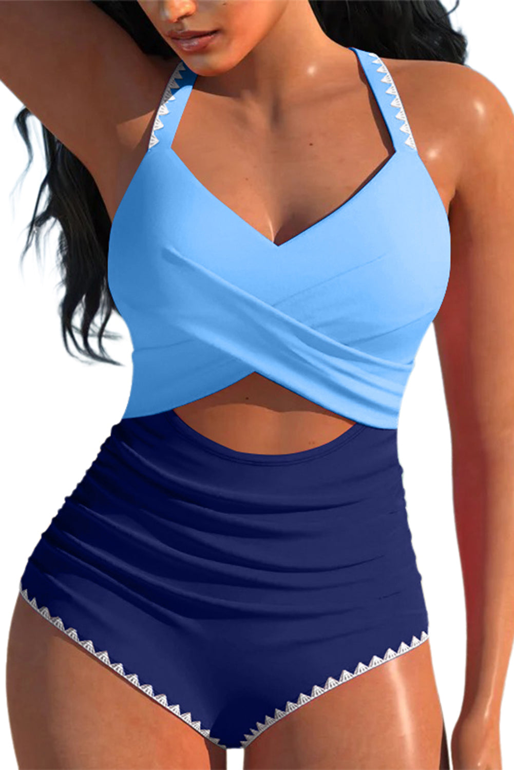 Black Ric Rac Trim Cutout One Piece Swimsuit