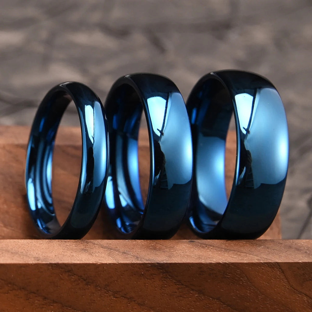 Blue-Plated Tungsten Steel Curved Ring for Men and Women