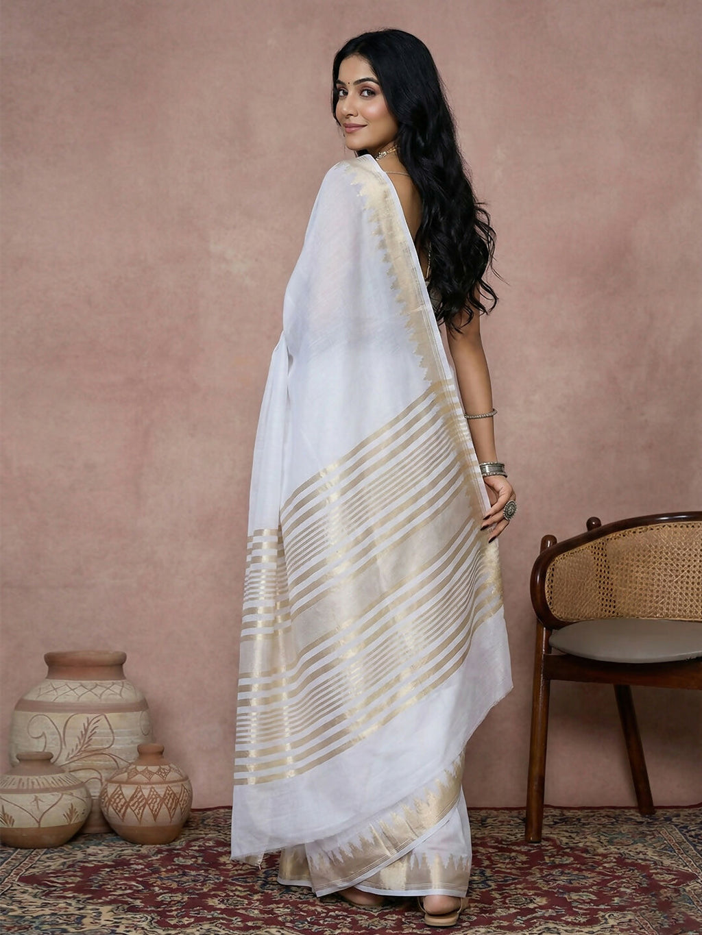 White Cotton Saree with Matching Blouse Piece