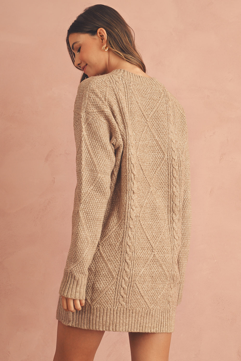 Parchment Cable Knit Drop Shoulder Sweater Dress | Oversized