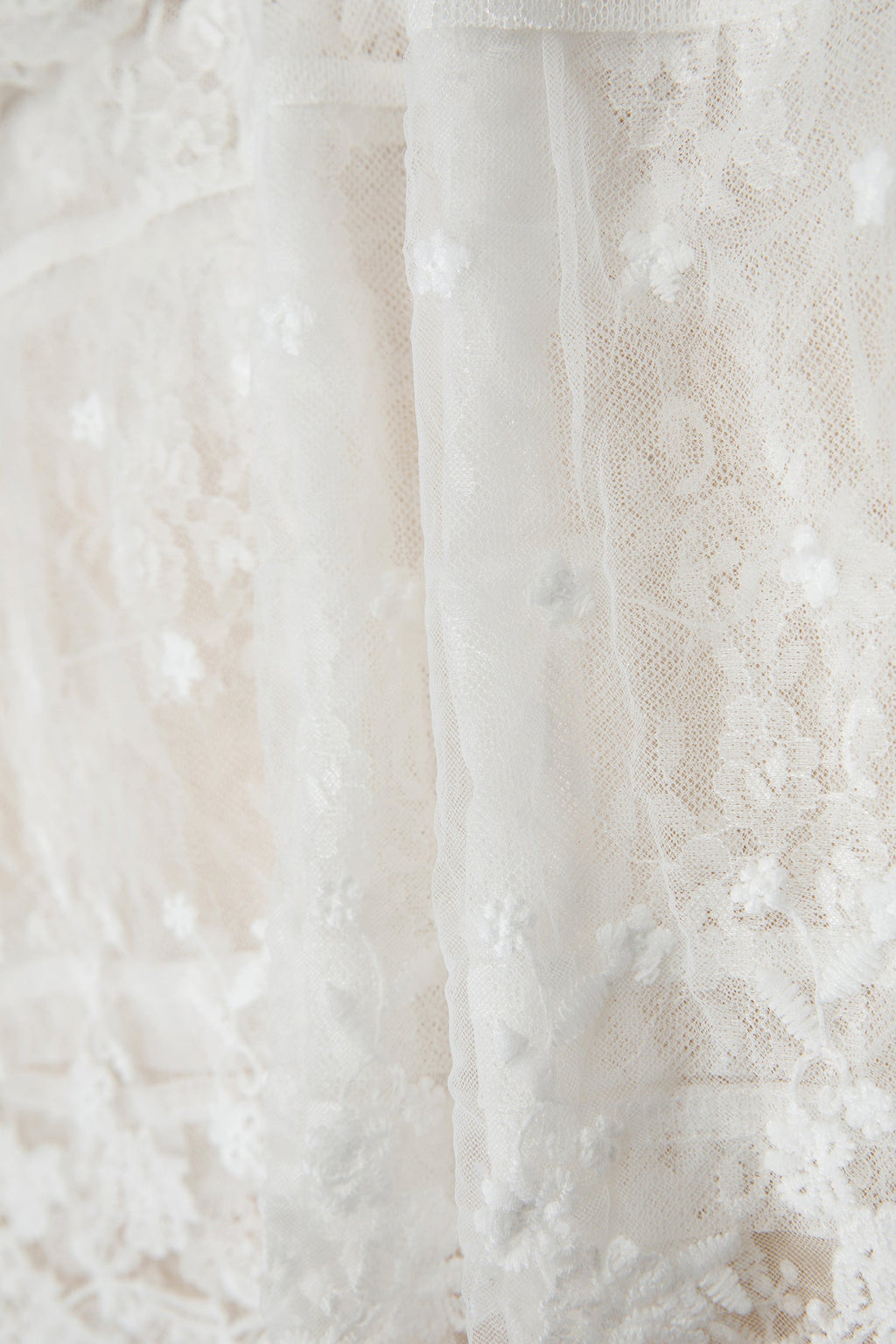 White Sheer Floral Lace Ruffle Tiered Patchwork Blouse