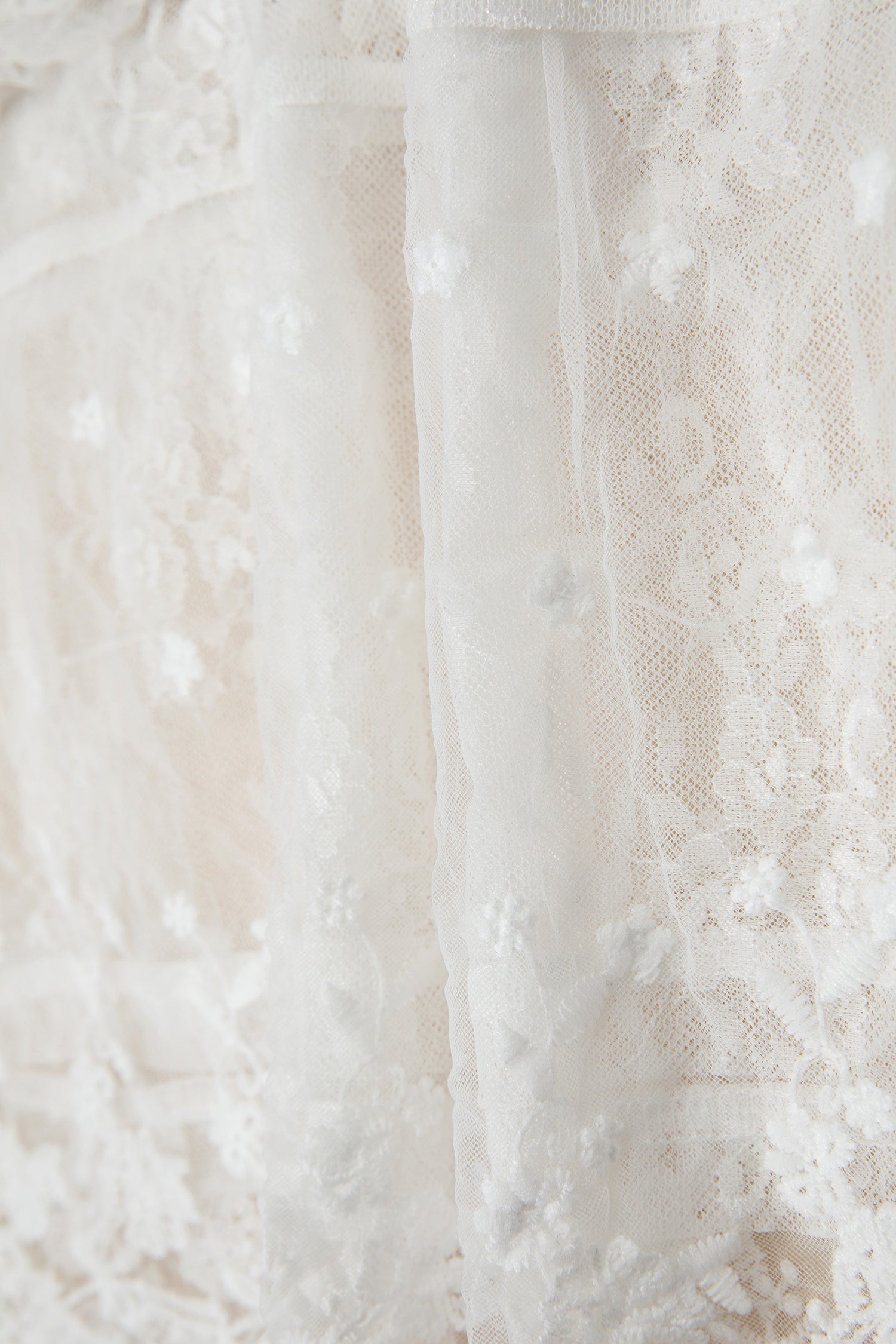 White Sheer Floral Lace Ruffle Tiered Patchwork Blouse