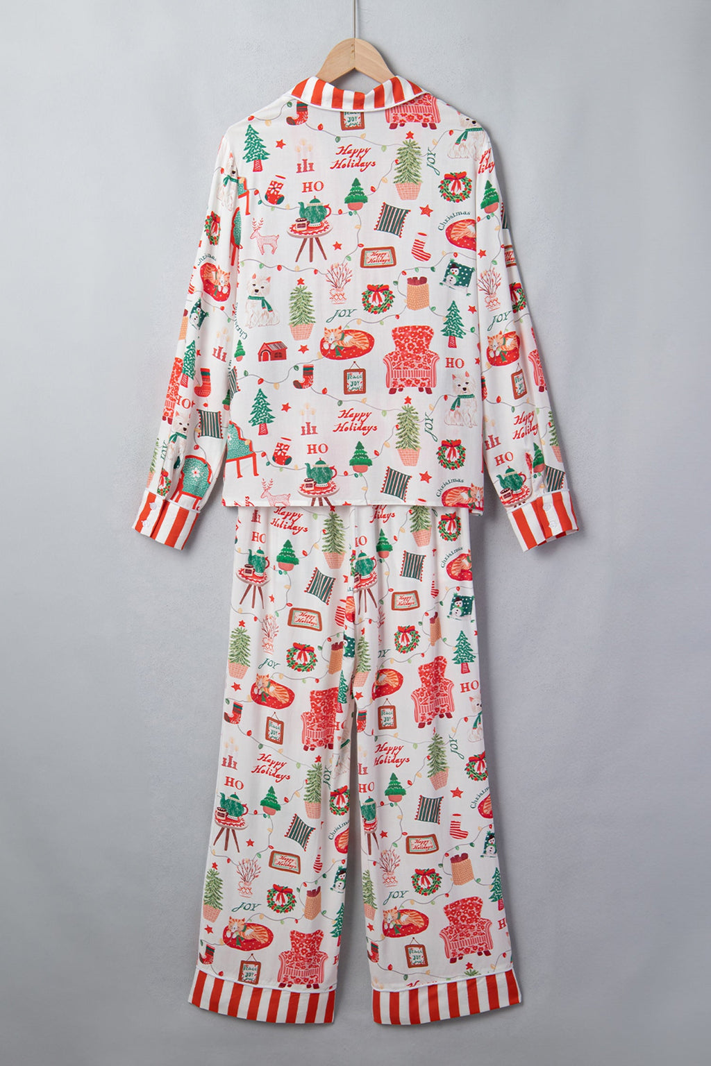 Christmast Stripe Trim Top & Pants Pajama Set