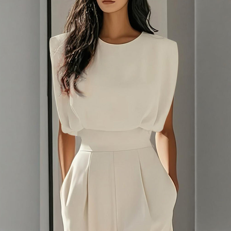 Women’s Wide-Leg Short-Sleeve Jumpsuit with Waist Tie Detail - Image 3