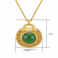 925 Sterling Silver Elegant Filigree Green Jadeite Pendant Necklace with Intricate Textured Metallic Detail