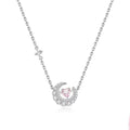 Phantom Dream Heart Moon Necklace with Zircon Inlay in Silver