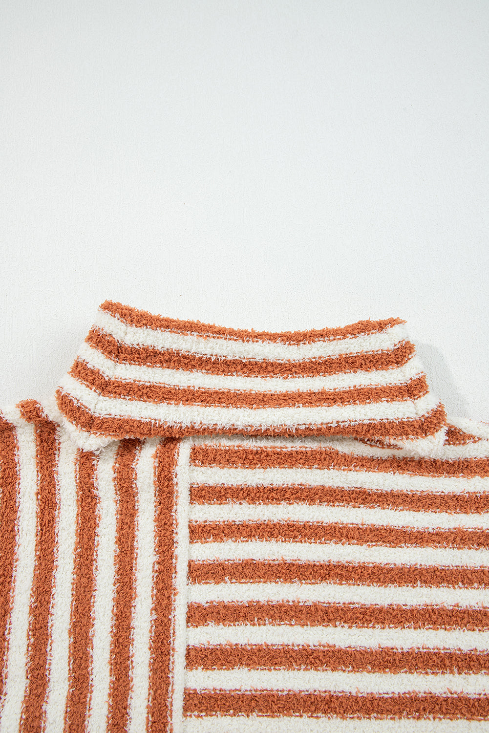 Women's Striped Cowl Neck Drop Shoulder Sweater in Rust and Cream