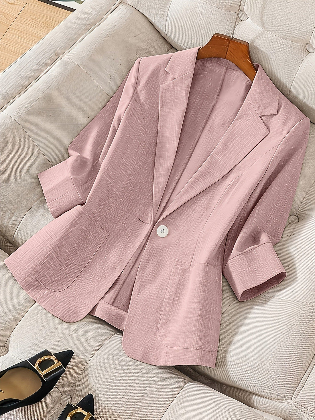 Women's Three-Quarter Sleeve Single-Button Casual Blazer - Image 14