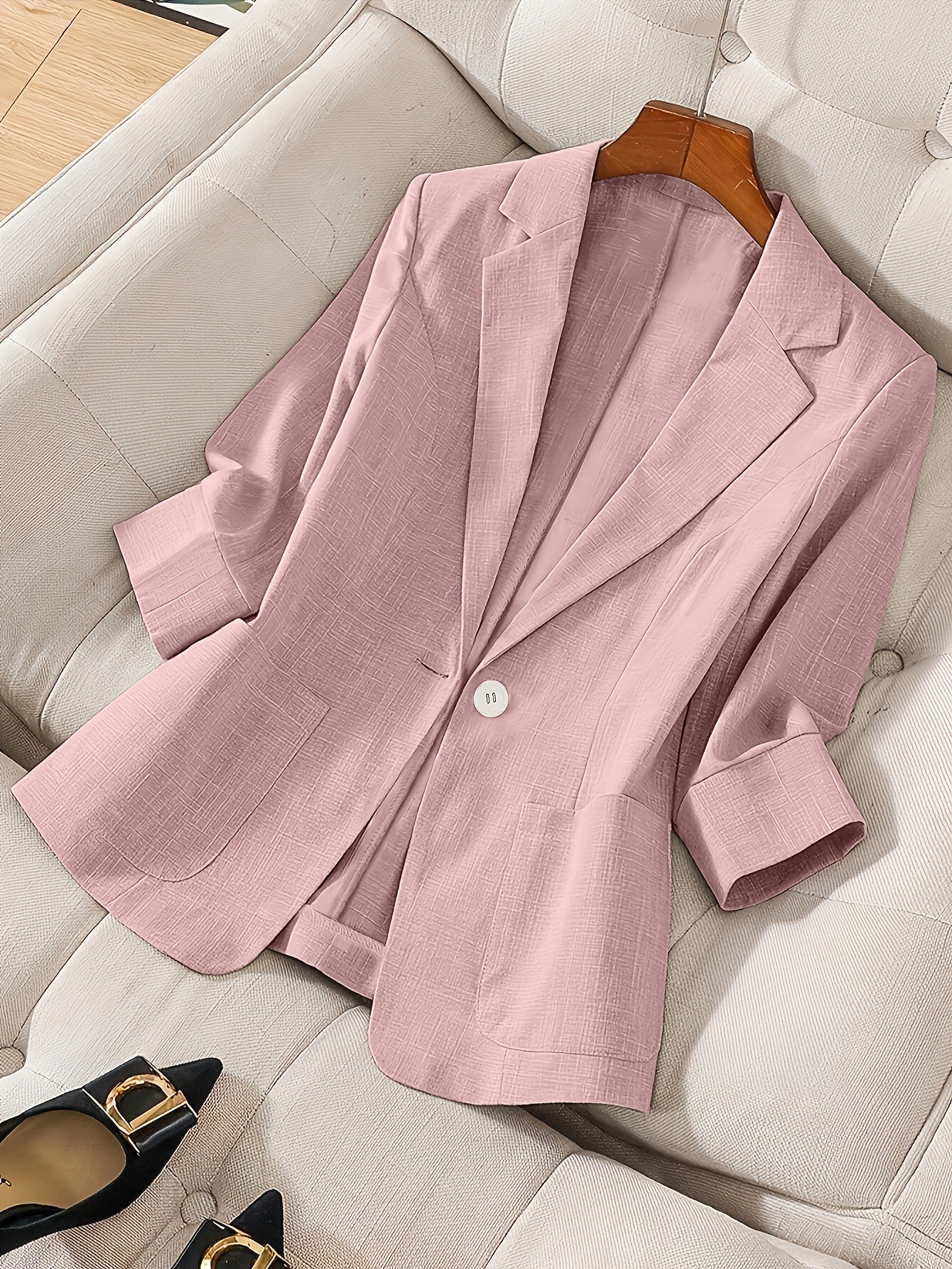 Women's Three-Quarter Sleeve Single-Button Casual Blazer - Image 14