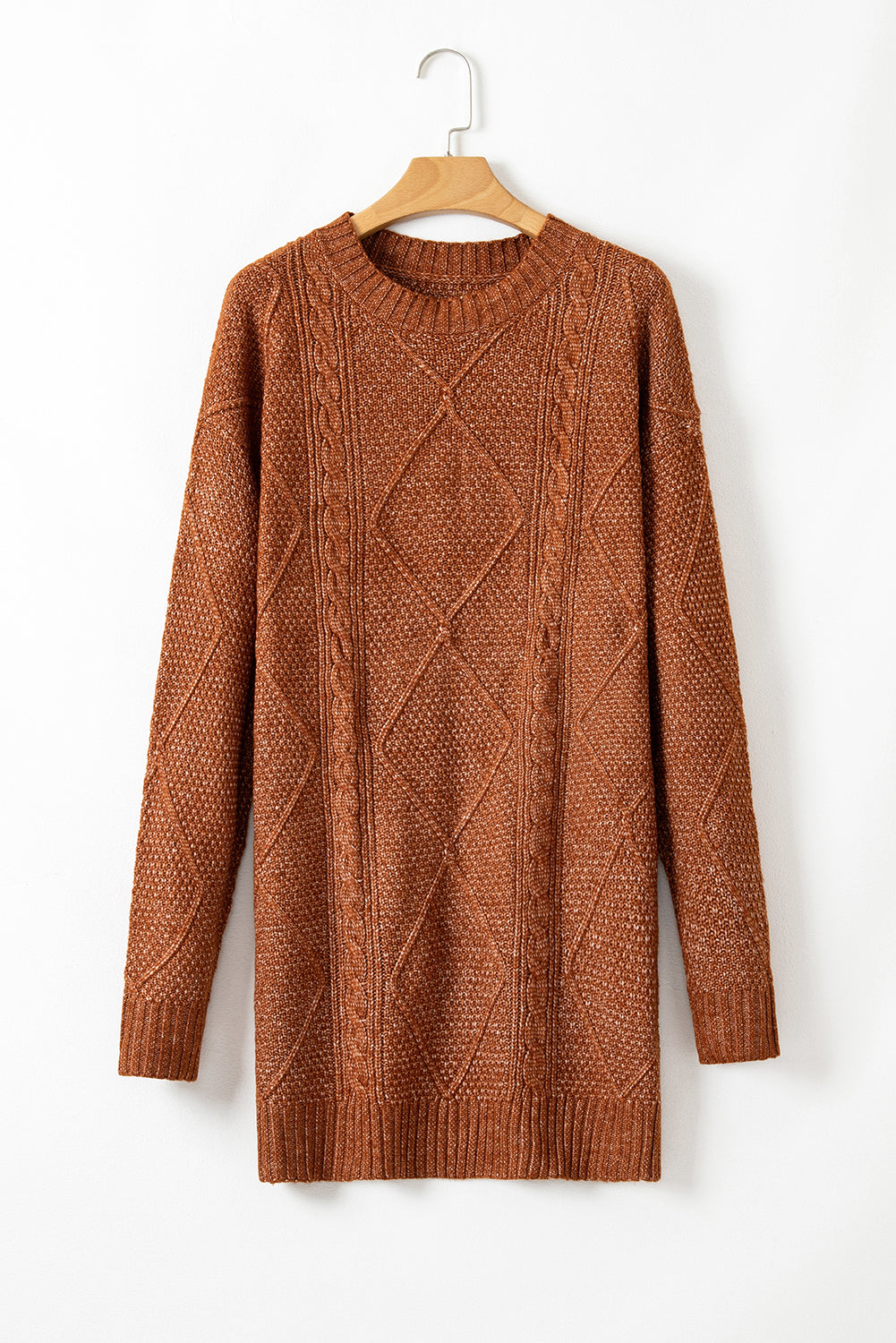 Solid Cable Knit Drop Shoulder Sweater Dress