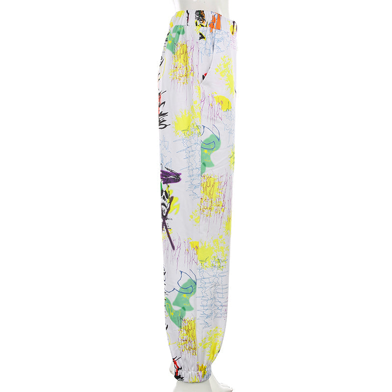 Women's Harajuku Graffiti Print Baggy Cargo Jogger Pants - Image 4
